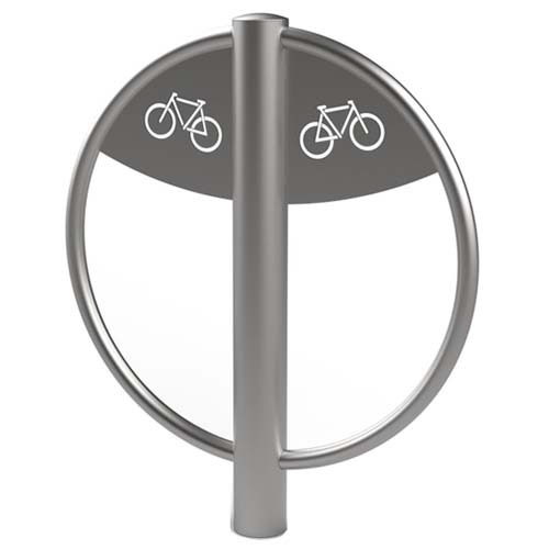 Poteau accroche vélo inox 304L avec plaque signalétique - Sur platine