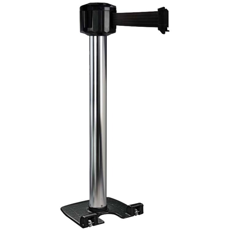 Poteau à sangle 10 m base lourde à roulettes  - Poteau chromé