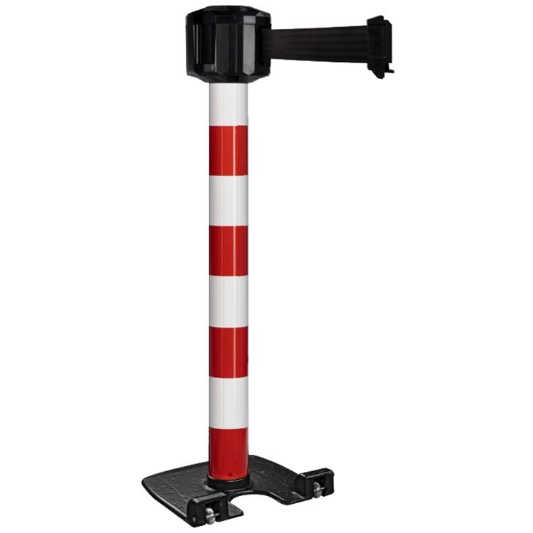 Poteau à sangle 10 m base lourde à roulettes  - Poteau rouge/blanc