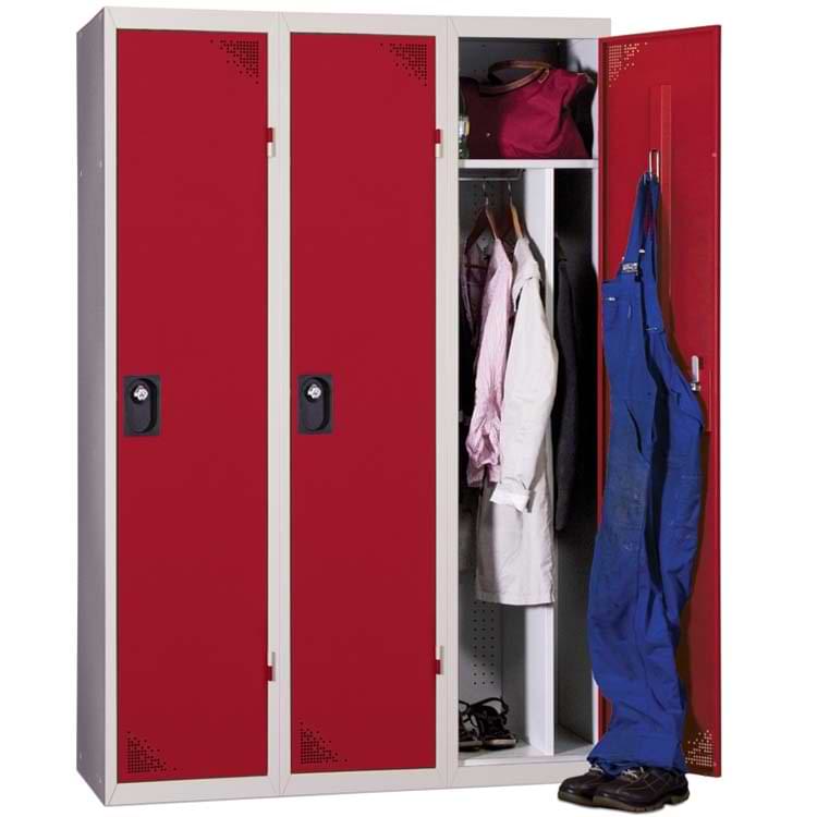 Vestiaire type Industrie salissante 3 cases - Portes Rouge RAL 3003