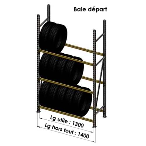 Rayonnage spécial pneus - H. 2400 X L. 1300 X P. 500 mm - Elément Départ