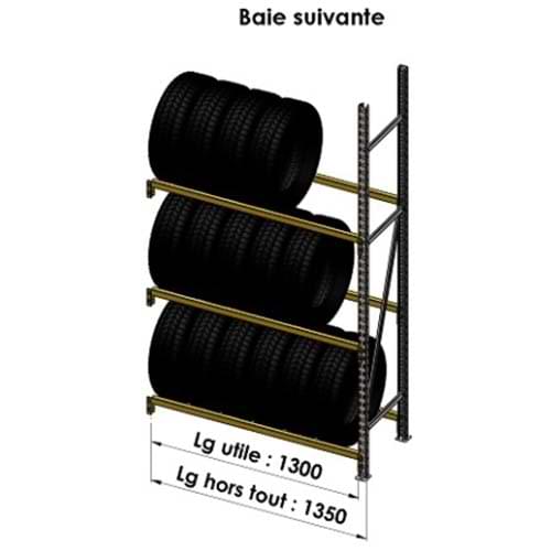 Rayonnage spécial pneus - H. 2400 X L. 1300 X P. 500 mm - Elément Suivant