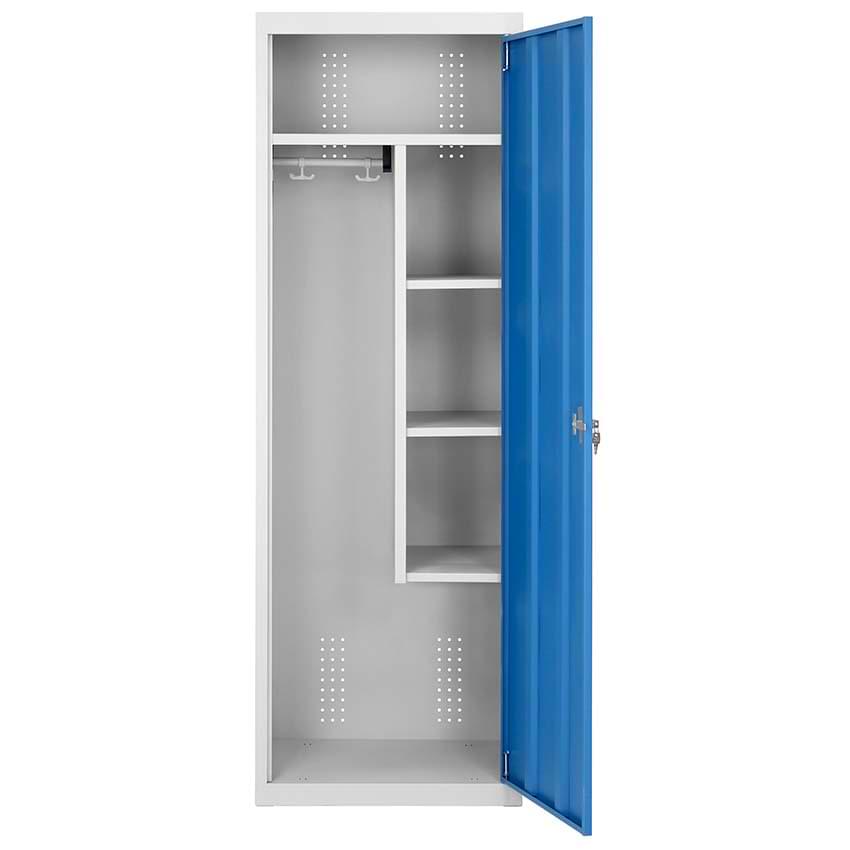 Armoire de ménage métal 3 étagères + penderie - Gris / Bleu