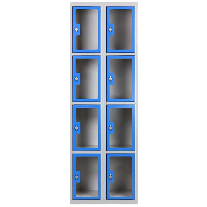 Armoire casiers portes plexi transparentes - 2 colonnes X 4 cases 300 mm