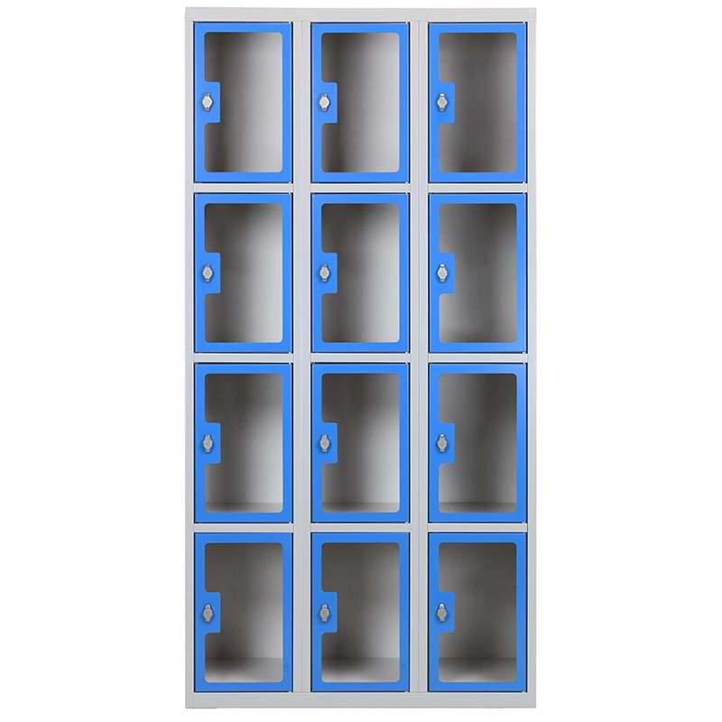 Armoire casiers portes plexi transparentes - 3 colonnes X 4 cases 300 mm