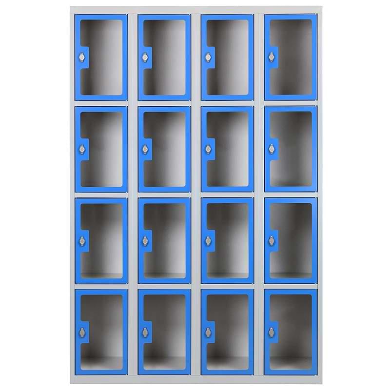 Armoire casiers portes plexi transparentes - 4 colonnes X 4 cases 300 mm