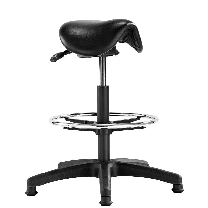 Tabouret selle de cheval sur patins avec repose-pieds - Vérin long