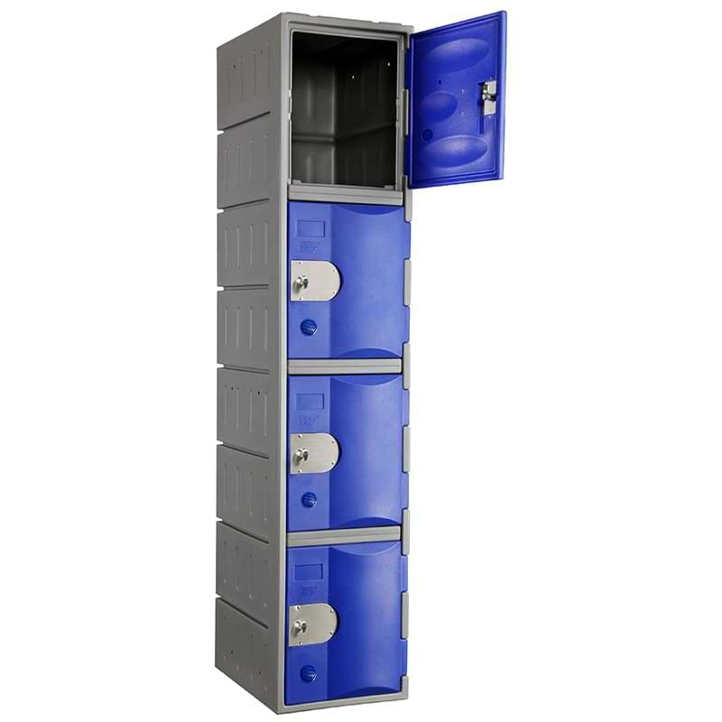 Casier vestiaire PEHD - 1 Colonne de 4 cases - Gris / Portes Bleu