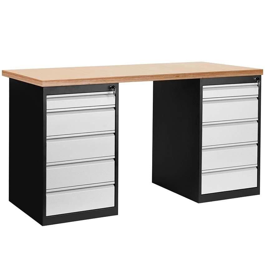 Etabli professionnel L. 1400 mm - Version 2 coffres porteurs (5 tiroirs + 5 tiroirs)