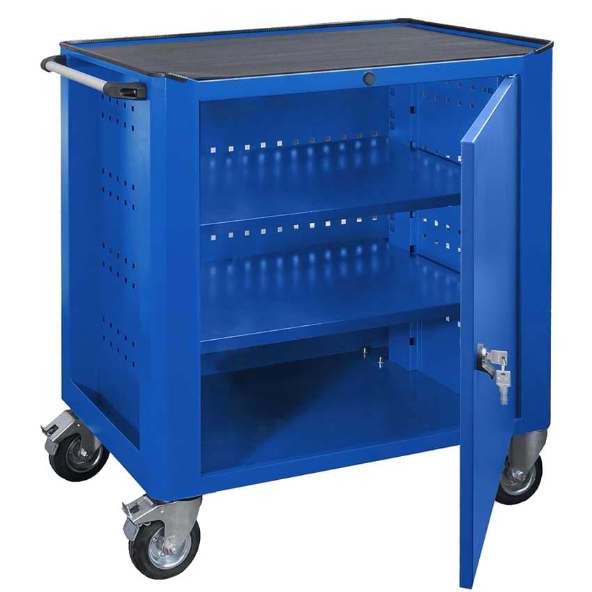 Servante d'atelier - Version 1 porte + 2 tablettes réglables - Bleu RAL 5010