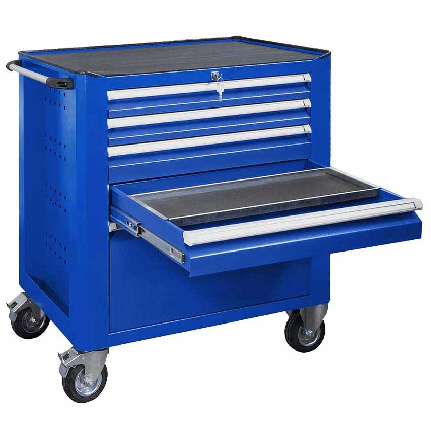 Servante d'atelier - Version 5 tiroirs H. 75 (X2) - H. 100 (X2) - H. 300 (X1) - Bleu RAL 5010