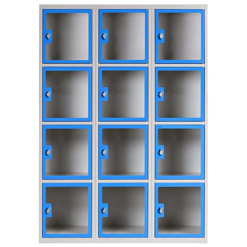 Armoire casiers portes plexi transparentes - 3 colonnes X 4 cases 400 mm