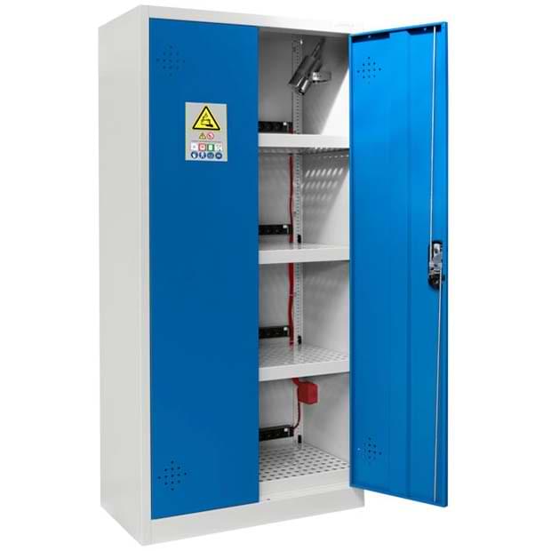 Armoire stockage batteries lithium éco - H. 1950 X L. 930 X P. 500 mm - Gris / Bleu