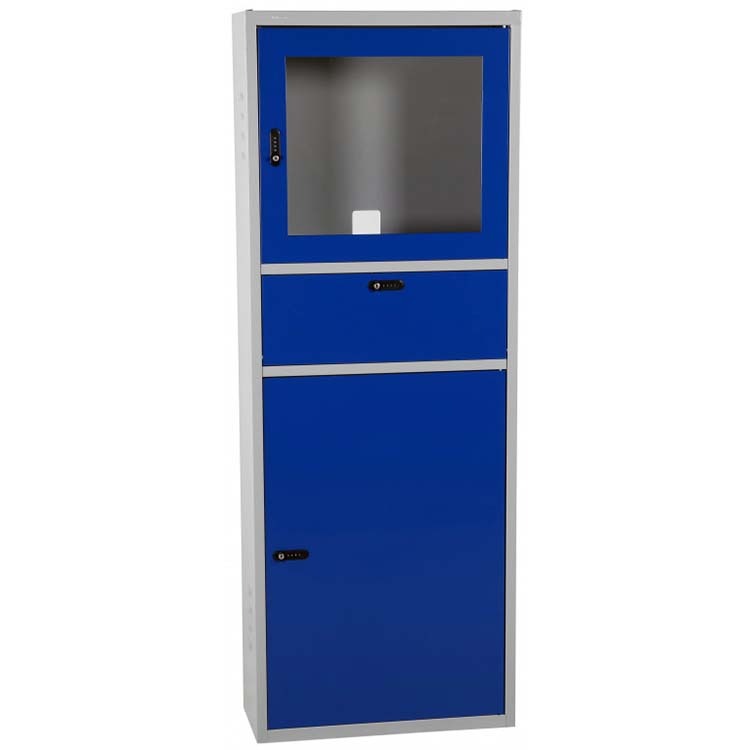 Armoire informatique - H. 1730 X L. 640 X P. 280 mm - Gris RAL 7035 / Bleu RAL 5010