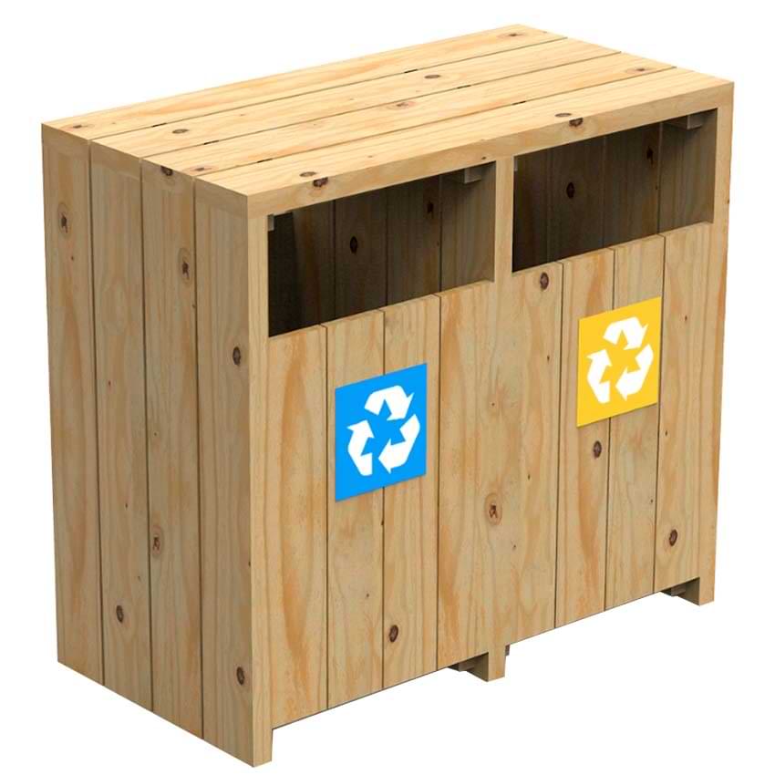Corbeille tri-sélectif bois - 2 bacs