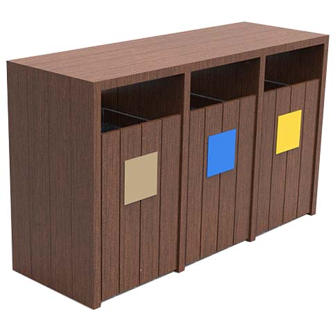 Corbeille tri-sélectif plastique recyclé - 3 bacs