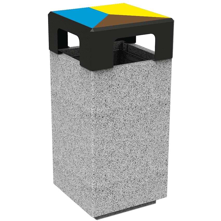 Corbeille extérieure béton Tours - Modèle tri-sélectif 3 flux
