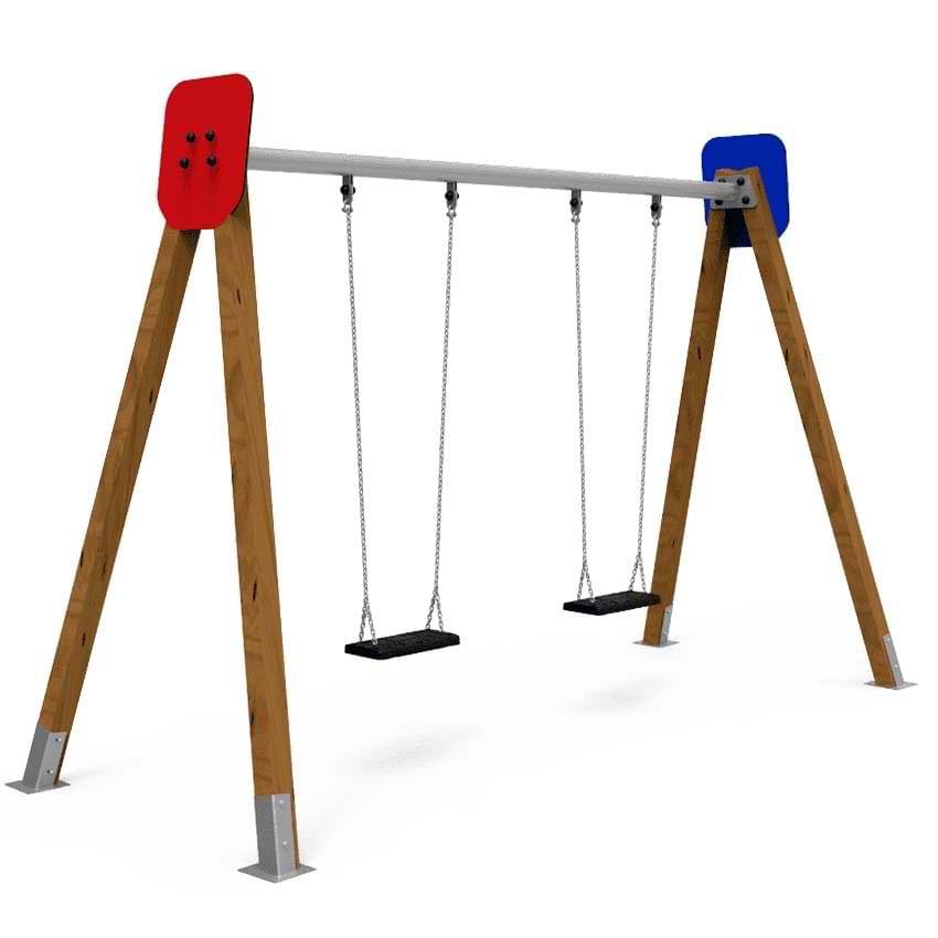 Portique enfant bois & acier - 2 balançoires