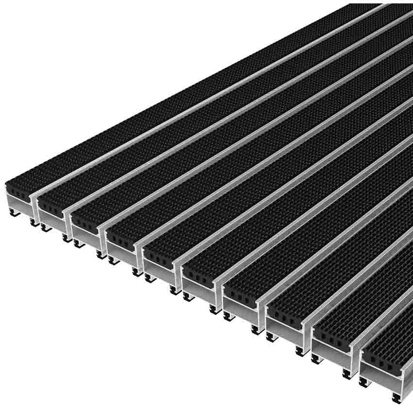 Tapis extérieur caoutchouc structure aluminium H. 27 mm (Prix au m²)