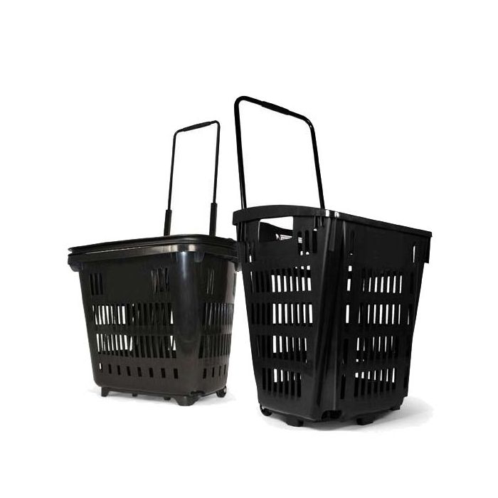 Panier magasin recyclé sur roulettes noir